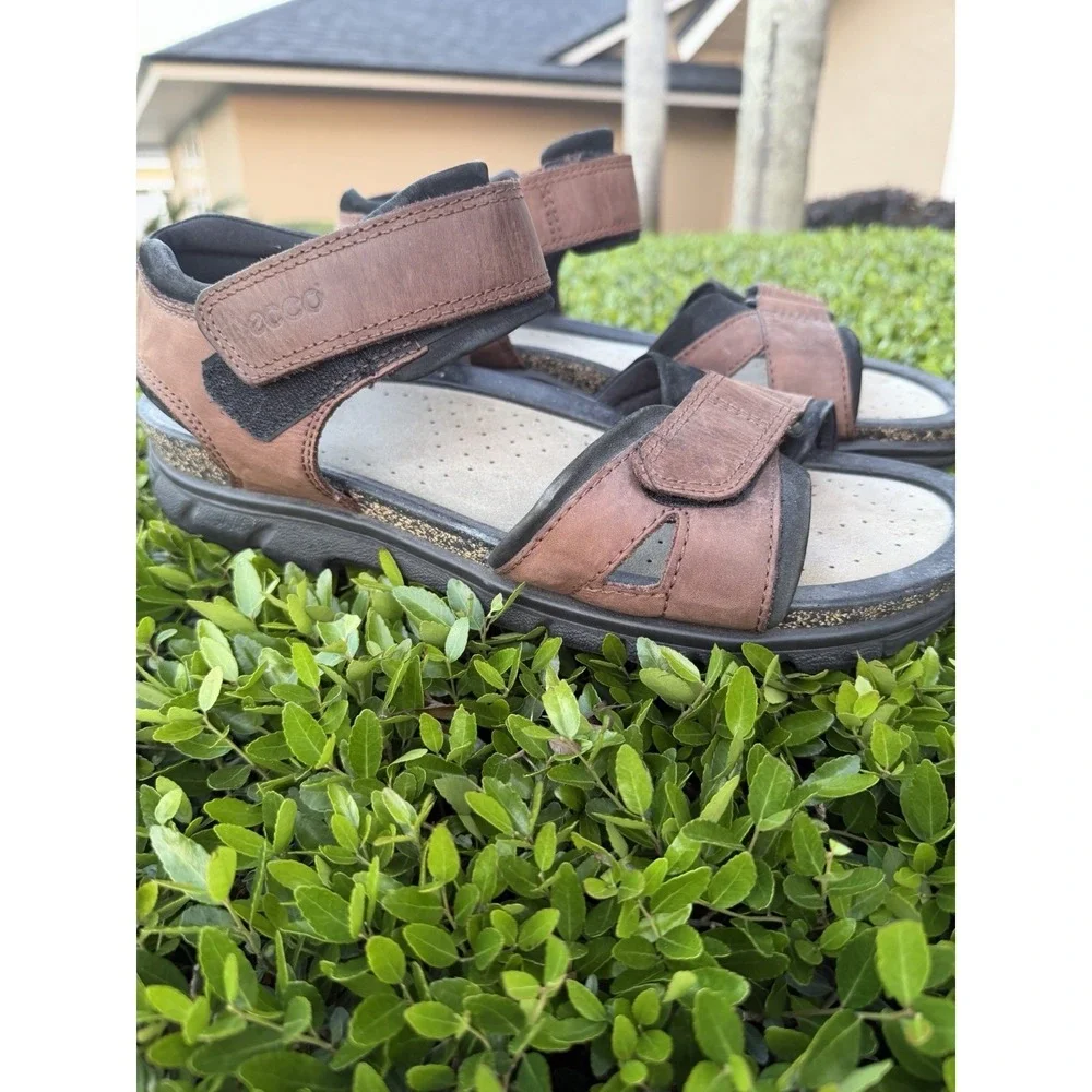 ECCO Cork Sport Strap Sandals Brown Nubuck Leather Mens EU 45 / US 11.5-12‎